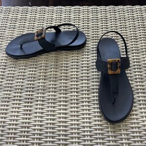 OluKai La’I‎ T Bar Black Sandal Size 11 boho coastal resort vacation beach